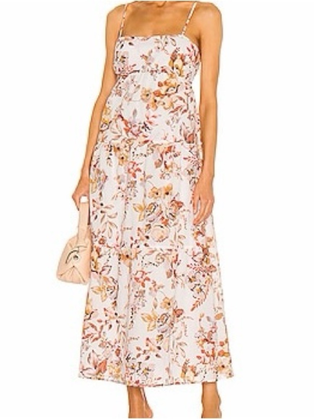 Bardot White Maxi Dress with Peach and Tan Floral Print